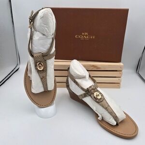 NIB Coach Ingrid Wedge Sandals Womens 8 Natural Snakeskin  Turnlock Q7144 Shoes